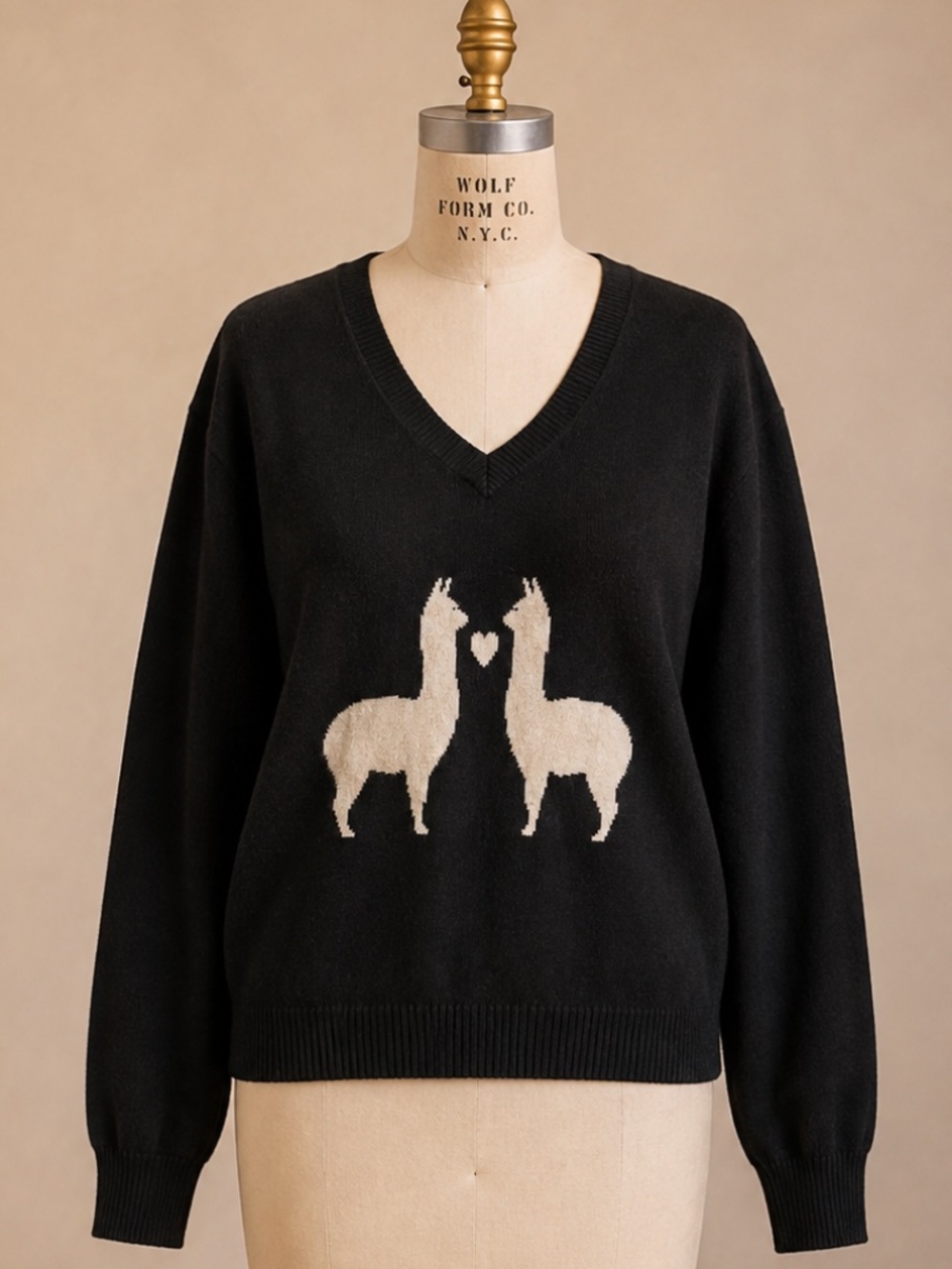 Wallace by Madewell | Llama V-Neck Sweater | Black Wool Blend | Size L